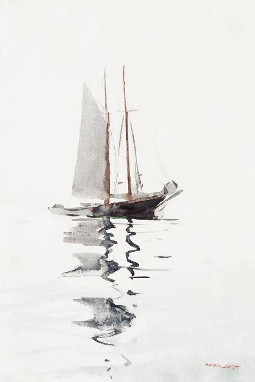 Two–masted-Schooner-with-Dory-(1894)-by-Winslow-Homer